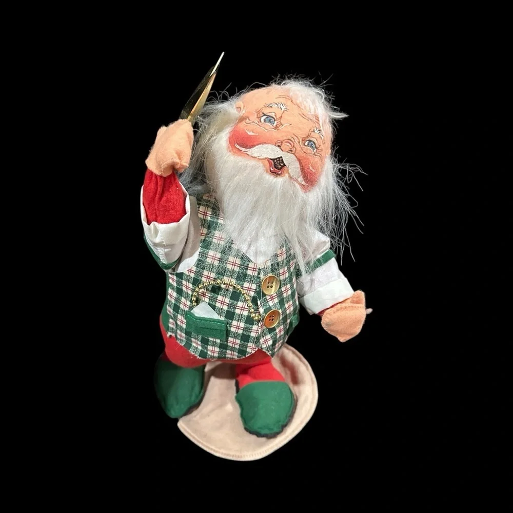 Annalee 1995 Santa w Gold Scissors Vintage Christmas Decor 14” Poseable Doll USA